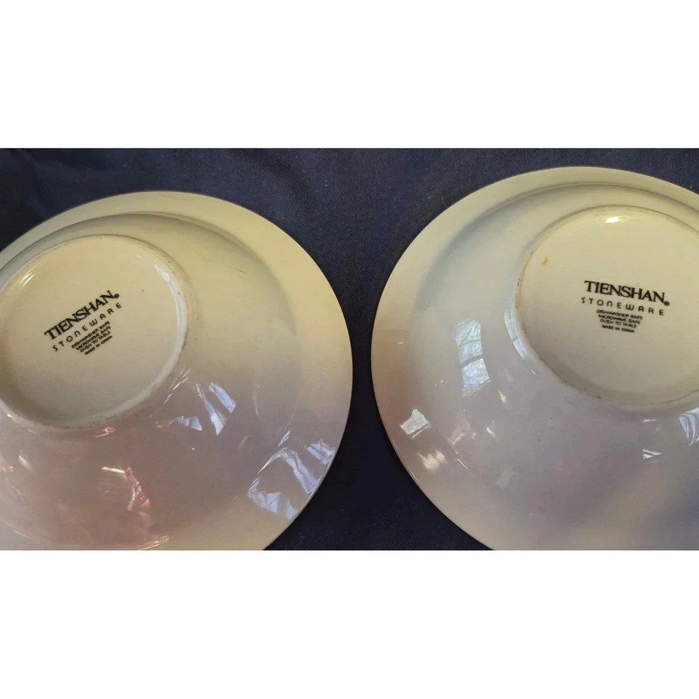 Tienshan Stoneware Teddy Bear‎ Bowls Set of 2 Blue Cream Vintage 7 inch bowl